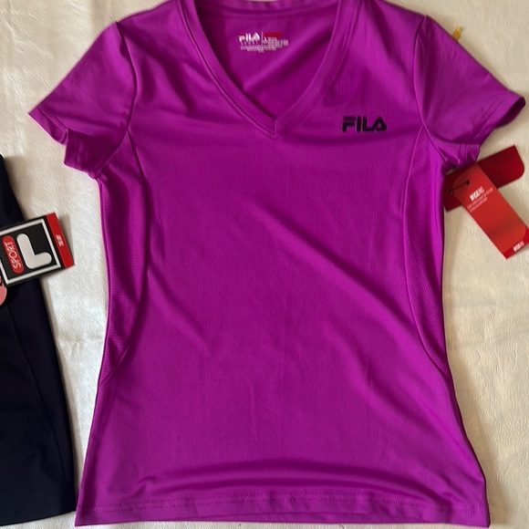 Fila Purple V-Neck Tee and Black Shorts Set - Picture 2 of 7